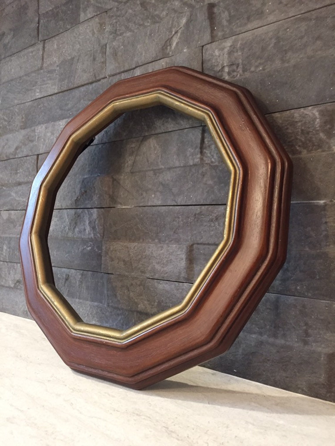 Vintage Plate Frame 12 Sided Round Wood Frame Gold Trim Etsy