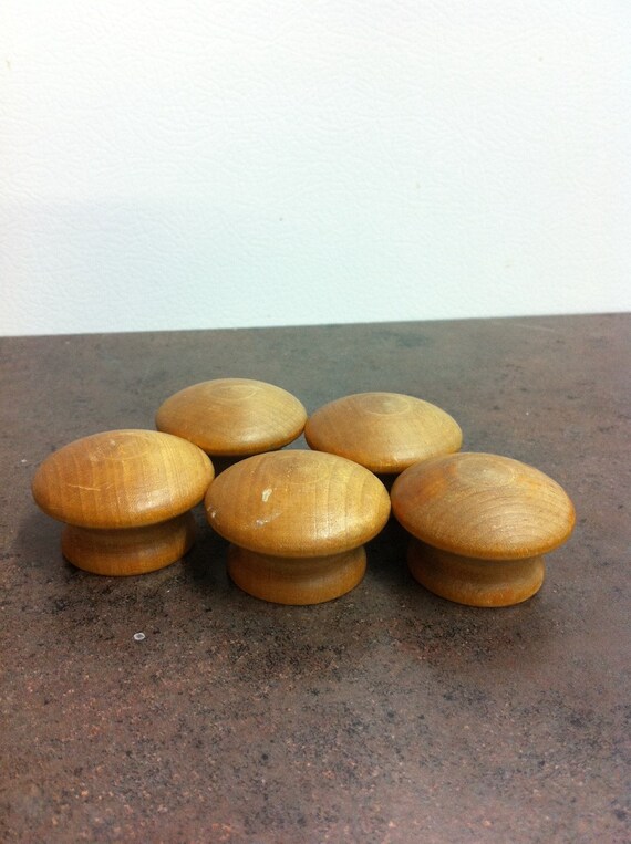 Vintage Wood Knobs Drawer Handles 5 Round Door Pulls Etsy