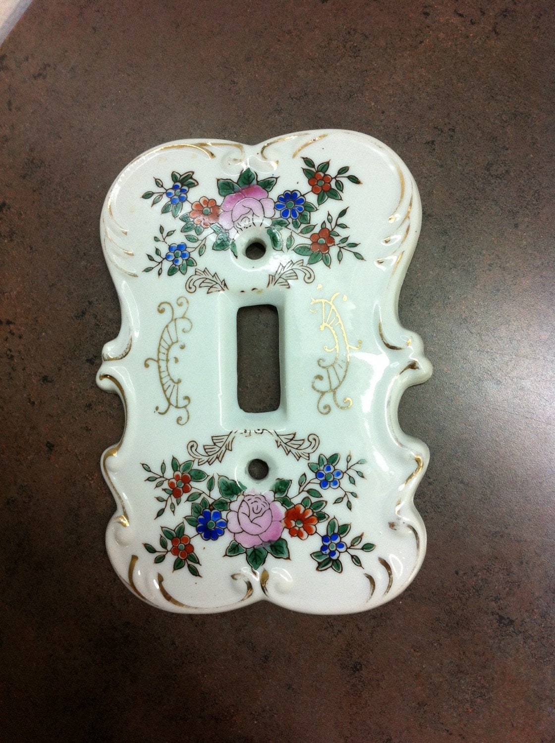 Vintage Switch Plate Ceramic Switch Cover White Decorated Etsy