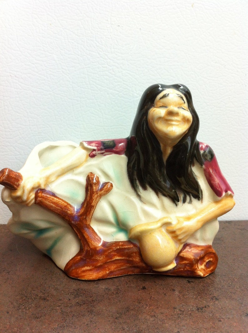 Native American Indian Plant Holder House Warming Gift Vintage Ceramic Planter