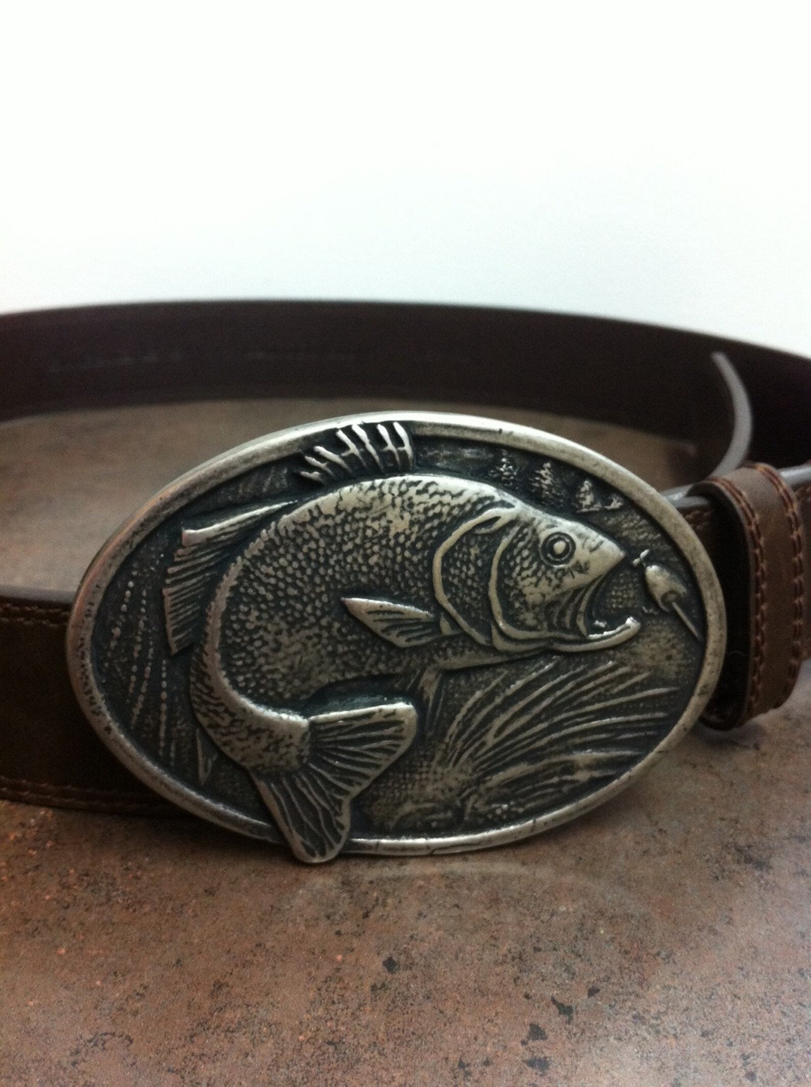 Vintage Belt Metal Fishing Buckle Bonded Brown Leather Etsy