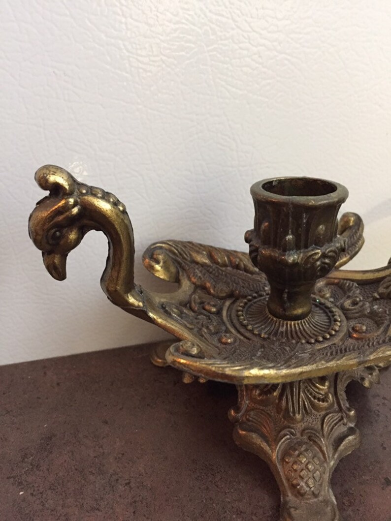 Vintage Candle Holder Brass Peacock Large Ornate Candle Etsy