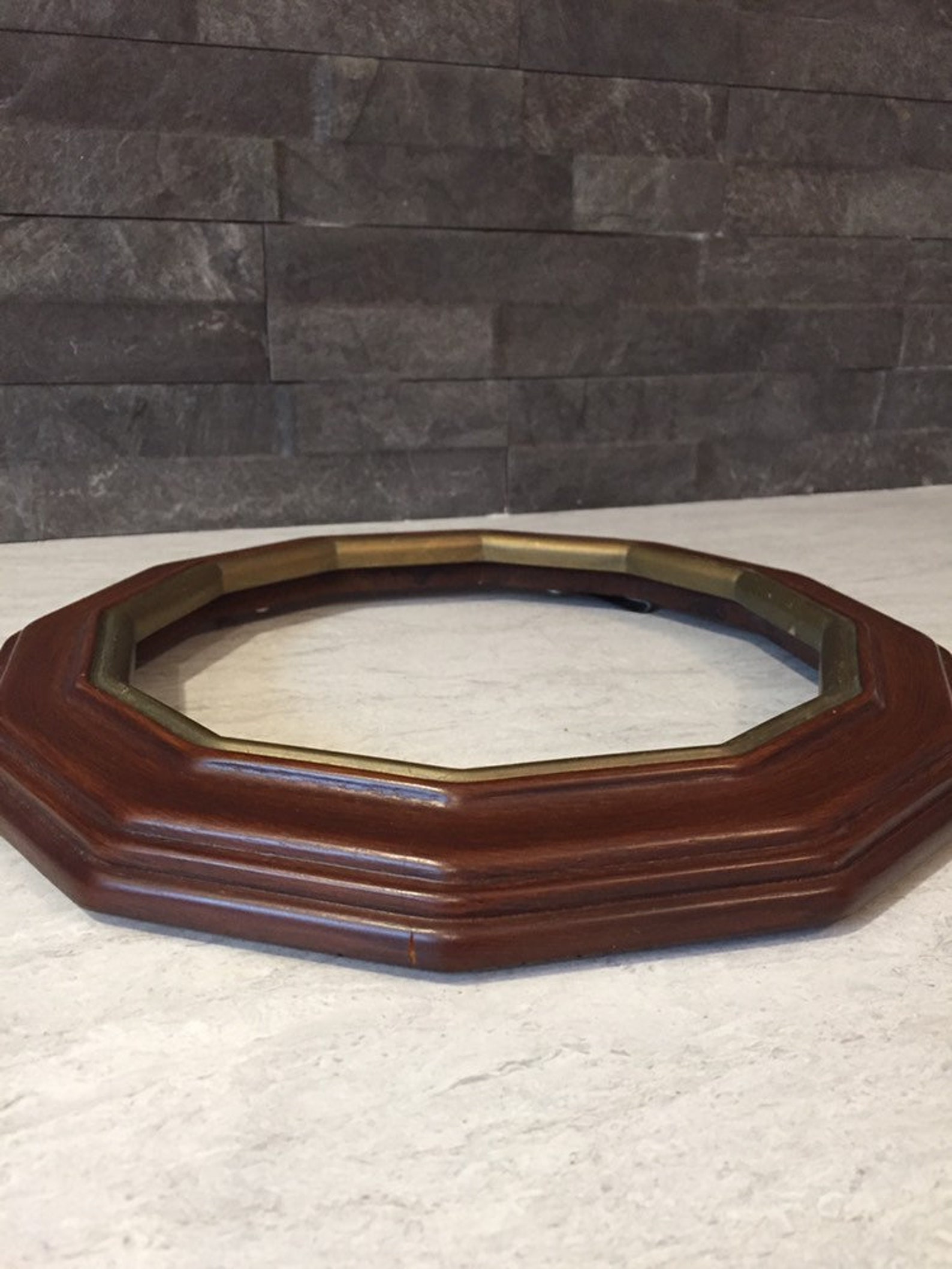 Vintage Plate Frame 12 Sided Round Wood Frame Gold Trim Etsy