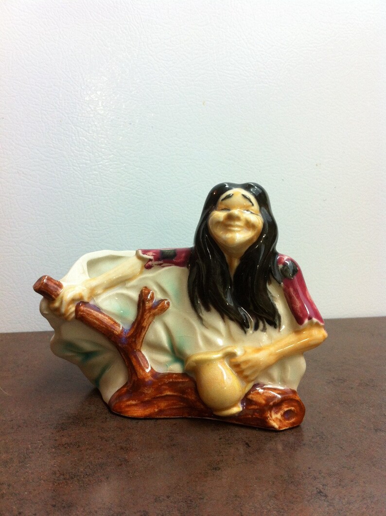 Native American Indian Plant Holder House Warming Gift Vintage Ceramic Planter