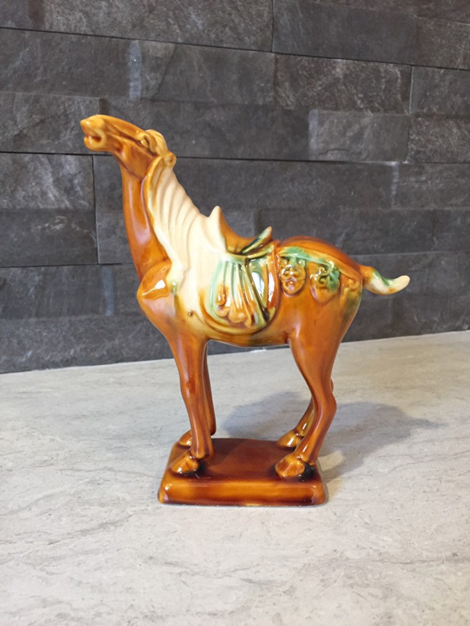 Vintage Horse Figurine Glazed Ceramic Horse Chinese War Etsy