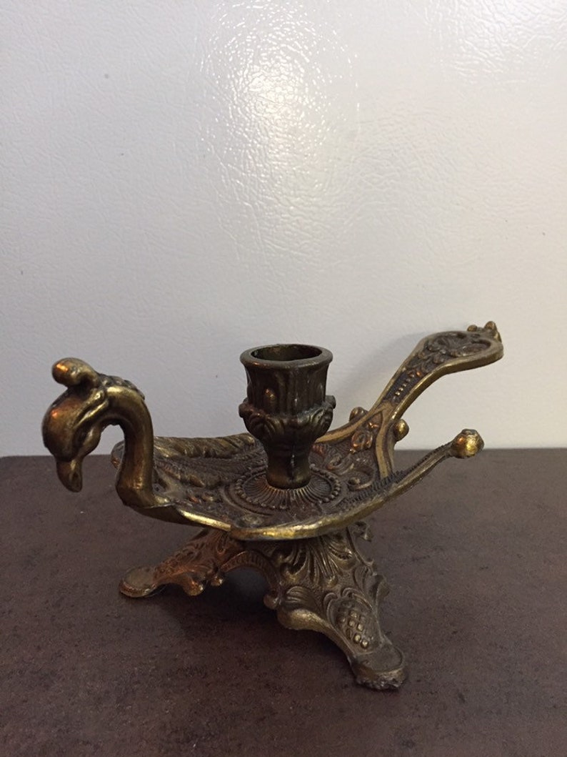 Vintage Candle Holder Brass Peacock Large Ornate Candle Etsy