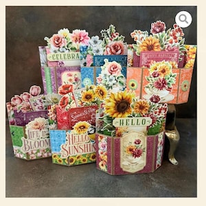 G45 - La saison à célébrer - Ensemble de cartes pop-up bouquet DIY - Kit de 45 cartes graphiques