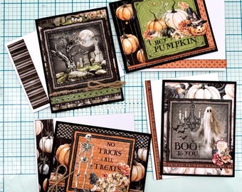 Ghostly Greetings - PRECUT- 4 Layered Halloween Cards Set - Graphic 45 - DIY  4-Card Set (Set #2)