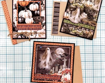 Ghosts in the Graveyard Halloween Card Set - PRECUT DIY 3-Card Kit