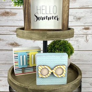 Hello Summer -Tiered Tray Decor- DIY June Kit - 3-Piece Set - Wood Home Decor