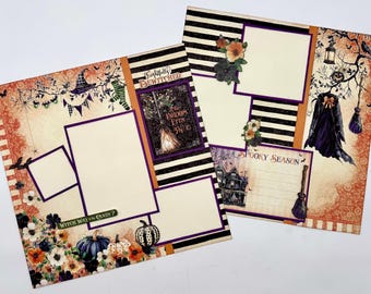 BOOtiful Greetings - “Frightfully Bewitched” Halloween Scrapbook Layout Kit – 12x12 PRECUT G45 2-Page DIY