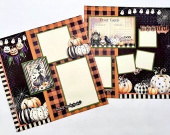BOOtiful Greetings - “Sending Spooky Smiles” Halloween Scrapbook Layout Kit – 12x12 PRECUT G45 2-Page DIY