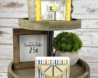 Lemonade Stand -Tiered Tray Decor- DIY August Kit - 3-Piece Set - Wood Home Decor