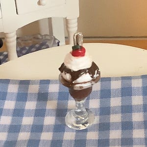 Hot Fudge Ice Cream Sundae in Glass Cup for 1:12 Scale Dollhouse