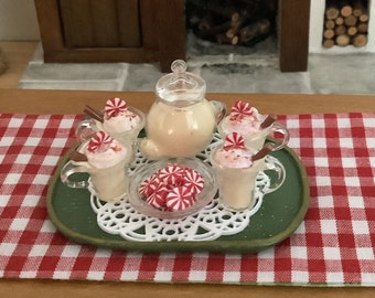 Glass Dollhouse Eggnog, Peppermints and Tray for 1:12 Scale Dollhouse