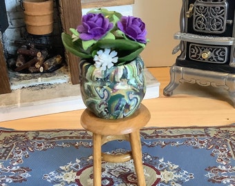 Floral Vase on Plant Stool for 1:12 Scale Dollhouse