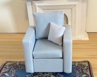 Modern Light Gray Chair with One Pillow for 1:12 Scale Dollhouse