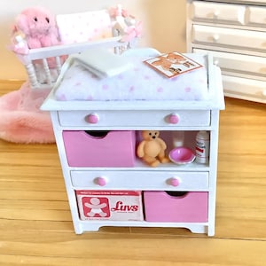 Pretty in Pink Nursery Changing Table with all Accessories for 1:12 Scale Dollhouse