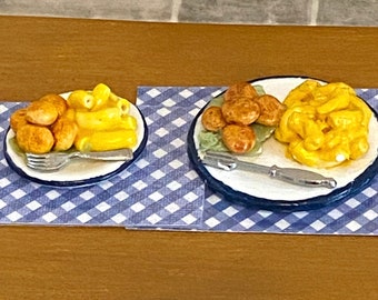 Macaroni and Cheese and Chicken Nuggets with Placemat for 1:12 Scale Dollhouse or 1-6 Size (fashion doll size)