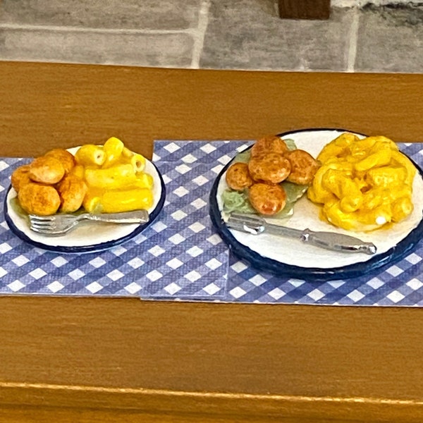 Macaroni and Cheese and Chicken Nuggets with Placemat for 1:12 Scale Dollhouse or 1-6 Size (fashion doll size)