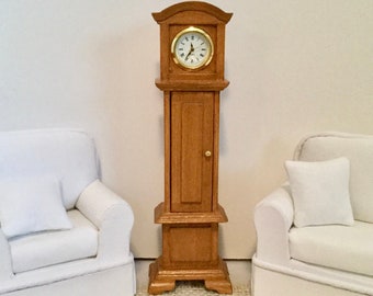 Dollhouse Working Grandfather Clock in Oak for 1:12 Scale Dollhouse