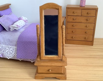 Oak Standing Mirror for 1:12 Scale Dollhouse