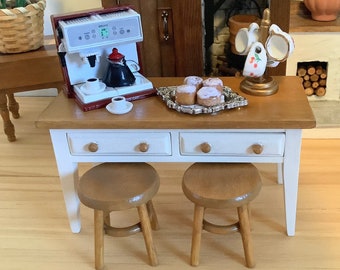 Coffee Break Table, two Stools and all the Accessories for 1:12 Scale Dollhouse