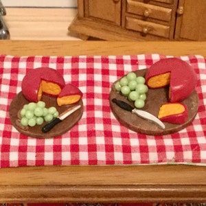 Cheese and Grape Plates -  1:12 Scale Dollhouse Size or 1-6 Size (fashion doll size)  Price for One