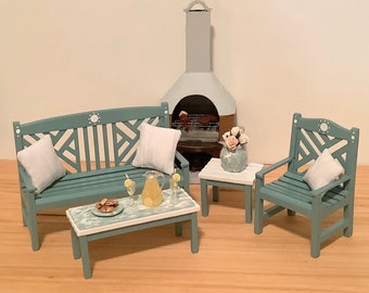 Patio Set and Lemonade for 1:12 Scale Dollhouse  Fireplace not Included