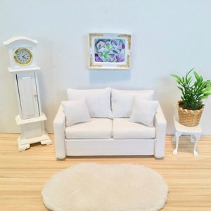 Modern White Couch with Two Pillows for 1:12 Scale Dollhouse image 2