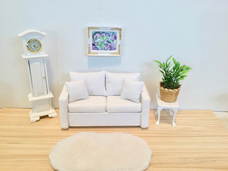 Modern White Couch with Two Pillows for 1:12 Scale Dollhouse image 2