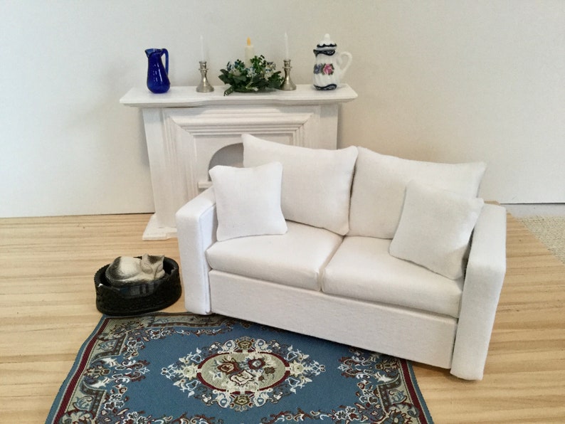 Modern White Couch with Two Pillows for 1:12 Scale Dollhouse image 8