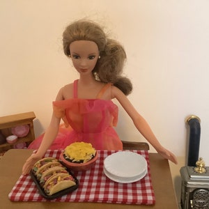 Taco Dinner with Playable Tacos a Bowl of Nachos and Two Plates for 1:12 Scale Dollhouse or 1-6 Size fashion doll size image 6