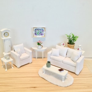 Modern White Couch with Two Pillows for 1:12 Scale Dollhouse image 3