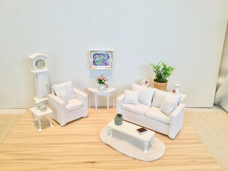 Modern White Couch with Two Pillows for 1:12 Scale Dollhouse image 3