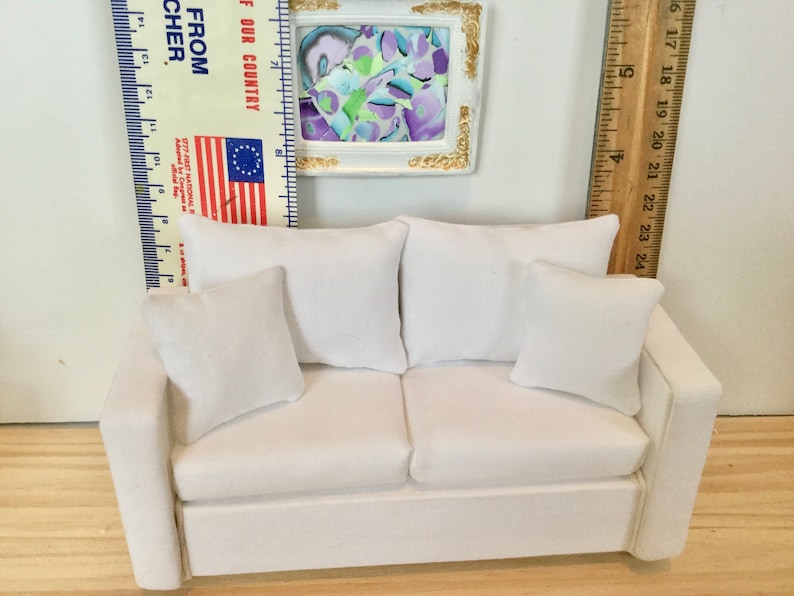 Modern White Couch with Two Pillows for 1:12 Scale Dollhouse image 5