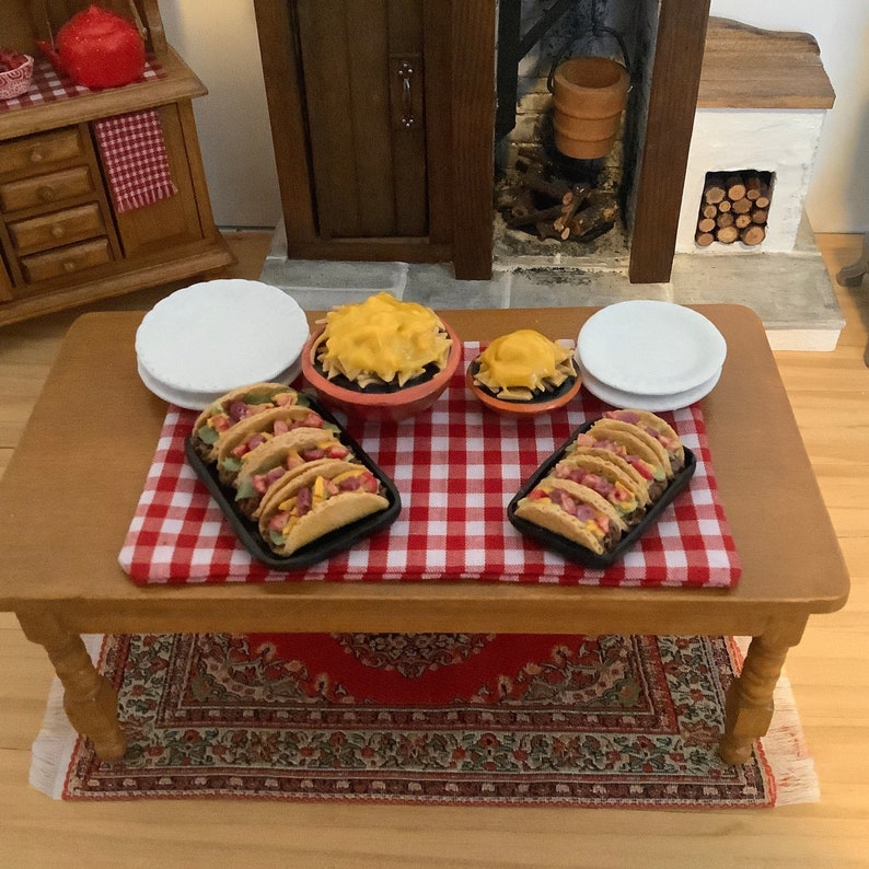 Taco Dinner with Playable Tacos a Bowl of Nachos and Two Plates for 1:12 Scale Dollhouse or 1-6 Size fashion doll size image 2