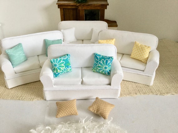 White Couch For 1 12 Scale Dollhouse With Two Pillows Price Etsy