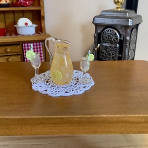 Dollhouse Lemonade Pitcher Two Glasses of Lemonade with Doily for 1:12 Scale Dollhouse image 3
