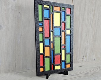 Colorful Stained Glass Inspired Panels- Wall Art-Shelf/Desk Decor- Optional Display Stand