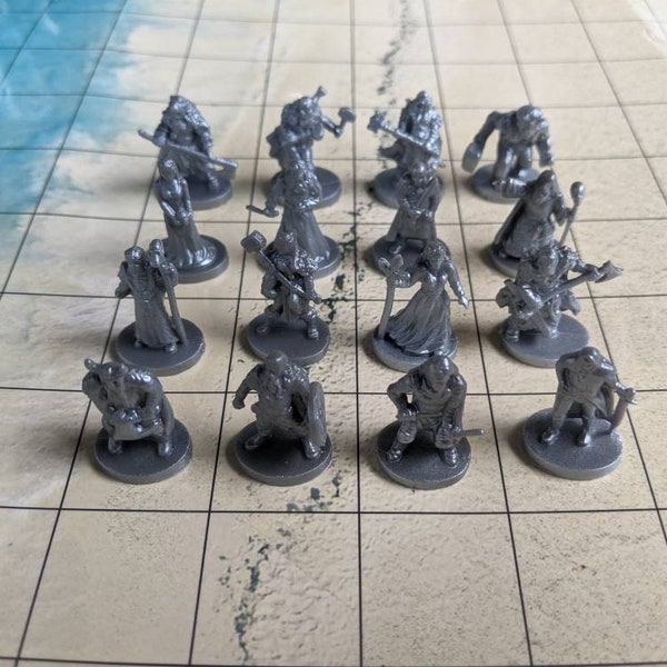 16 pc Custom Set Dungeons and Dragons Miniatures Silver Metallic 1/72 scale D&D Fantasy Role Play Games RPG