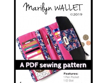 Marilyn wallet PDF sewing pattern, Linds Handmade Designs DIY wallet, trifold wallet PDF