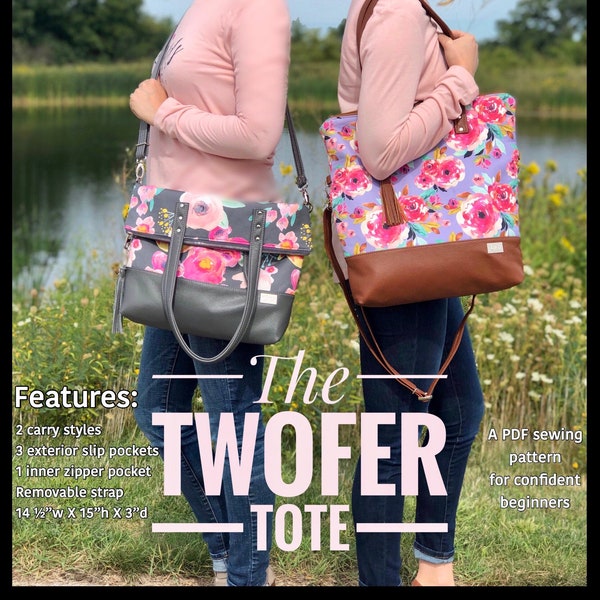 Twofer tote PDF sewing pattern, downloadable tote bag sewing tutorial, linds handmade designs sewing pattern