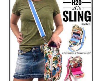 H20 2GO Sling PDF sewing pattern (includes SVGs), waterbottle holder, beverage purse, linds handmade design, DYI waterbottle holder