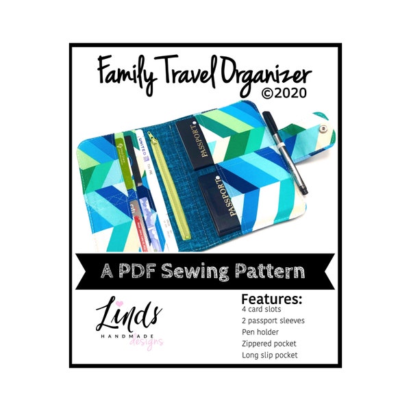 Family Travel Organizer PDF sewing pattern, DIY travel wallet, Linds Handmade Designs travel wallet