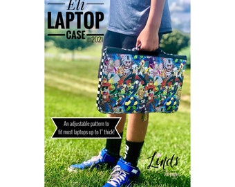 Eli laptop case PDF sewing pattern, zip around laptop case, zippered gadget cover, padded laptop sleeve, ipad cover, DYI laptop case