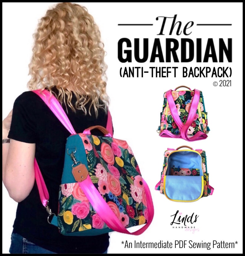 Guardian anti-theft backpack PDF sewing pattern includes SVGs, diy antitheft backpack, backpack sewing pattern, rucksack diy, image 1