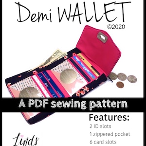 Demi wallet PDF sewing pattern, Linds Handmade Designs DIY wallet, trifold wallet PDF, small compact wallet, wallet tutorial