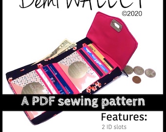 Demi wallet PDF sewing pattern, Linds Handmade Designs DIY wallet, trifold wallet PDF, small compact wallet, wallet tutorial