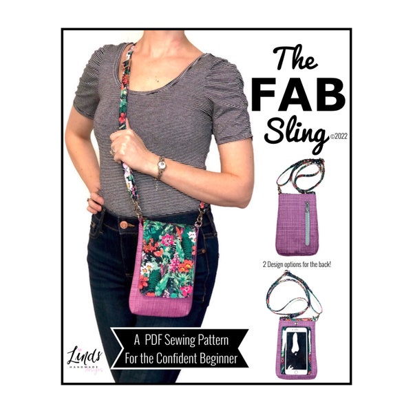 Fab sling PDF sewing pattern (includes SVGs) , diy cell phone purse pattern, minimalist purse tutorial